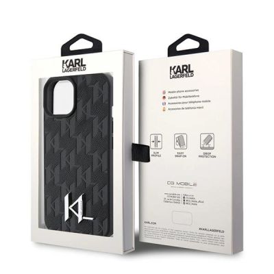 8. Etui Karl Lagerfeld Leather Monogram Hot Stamp Metal Logo na iPhone 15 / 14 / 13 6.1" - czarne