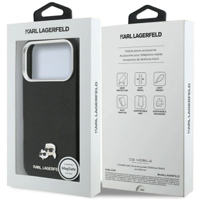 8. Etui Karl Lagerfeld Karl & Choupette Head Pins Saffiano MagSafe na iPhone 17 Pro Max - czarne