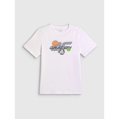 5. T-shirt regular z nadrukiem chłopięcy 4F 4FJRAW26TTSHM4346-10S