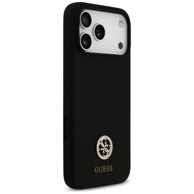 4. Etui Guess Silicone Logo Strass 4G MagSafe na iPhone 17 Pro Max - czarne