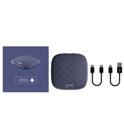 7. CARLINKIT Adapter bezprzewodowy AI Box z Androidem 13 - 8 GB + 128 GB do oryginalnych radioodbiorników samochodowych z CarPlay niebieski