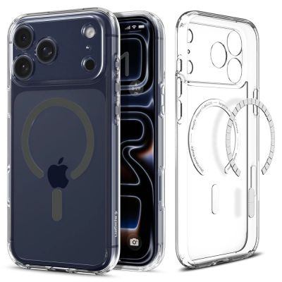 8. Etui Spigen Ultra Hybrid MagSafe na iPhone 17 Pro - przezroczysto-szare