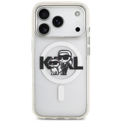 3. Etui Karl Lagerfeld IML Glitter Karl & Choupette Sketch Logo MagSafe na iPhone 17 Pro - przezroczyste