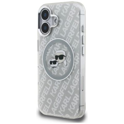 2. Etui Karl Lagerfeld IML Glitter Karl & Choupette Heads Logo MagSafe na iPhone 16 - szare