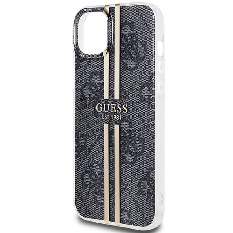 6. Etui Guess IML 4G Gold Stripe na iPhone 15 Plus / 14 Plus - czarne
