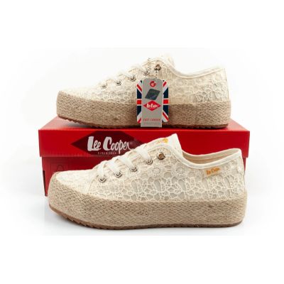 10. Lee Cooper buty sportowe damskie koronkowe trampki beżowe platforma