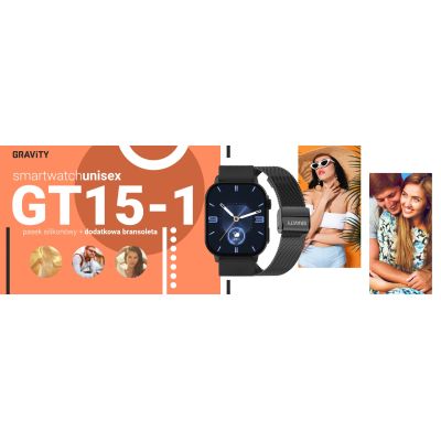 10. Smartwatch Gravity GT15-1 Czarny Pasek Silikonowy + Czarna Bransoleta