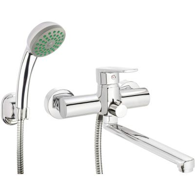 Bateria umywalkowo-wannowa ścienna z zestawem prysznicowym BUT_057M 5907650826361