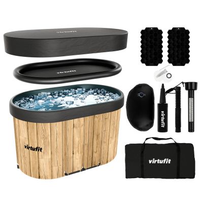 19. VIRTUFIT WANNA LODOWA OWALNA 500 LITRÓW IMITACJA DREWNA Z AKCESORIAMI