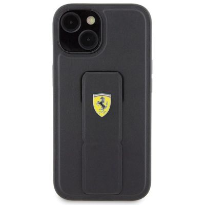 3. Etui Ferrari Grip Stand Metal Logo na iPhone 15 - czarne