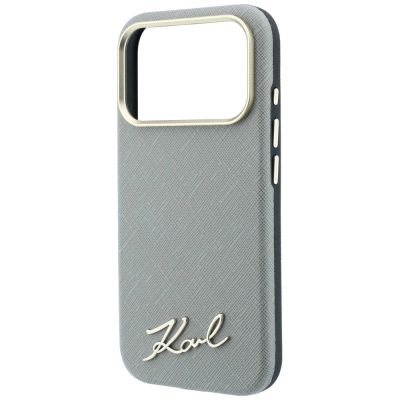 6. Etui Karl Lagerfeld Saffiano Small Script Metal Logo MagSafe na iPhone 17 Pro Max / 18 Pro Max - beżowe