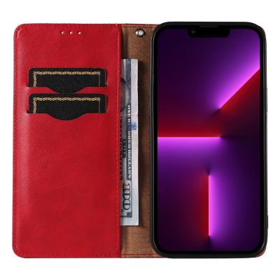 8. Magnet Strap Case etui iPhone 14 Plus pokrowiec z klapką portfel mini smycz podstawka czerwone
