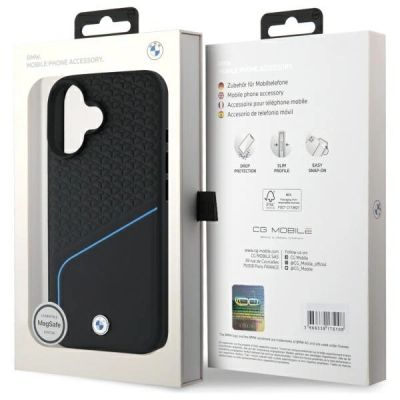 8. Etui BMW Sign Leather Textured And Line MagSafe na iPhone 16  - czarne