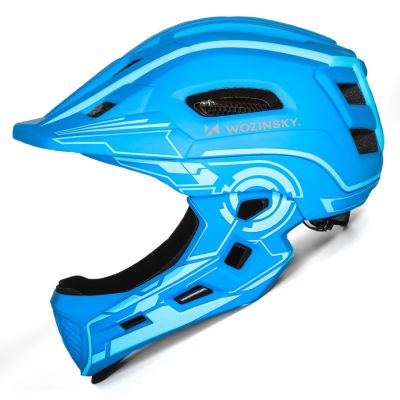 3. Kask rowerowy fullface dziecięcy Wozinsky z tylną lampką USB 52-56 cm - niebieski