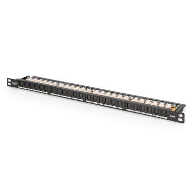 Digitus Panel krosowy (patch panel) high density 19'' 24x RJ45, LSA poziom, kat.6, nieekranowany, 0.5U, czarny, prowadnica kabli