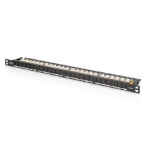 Digitus Panel krosowy (patch panel) high density 19'' 24x RJ45, LSA poziom, kat.6, nieekranowany, 0.5U, czarny, prowadnica kabli