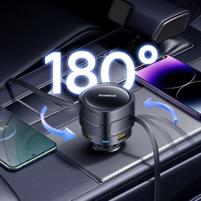 8. Ładowarka samochodowa Baseus Enjoyment Max 90W 2x USB-C + kabel USB-C i Lightning – czarna