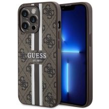 Etui Guess 4G Printed Stripes MagSafe na iPhone 13 Pro Max - brązowe
