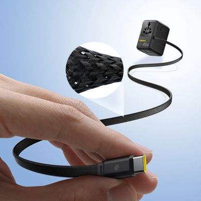 7. Adapter podróżny Baseus PicoGo AG11 45W 6w1 ze zwijanym kablem USB-C - czarny