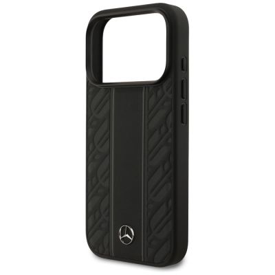 6. Etui Mercedes Leather Laurel Leaves Stripes MagSafe do iPhone 17 Pro - czarne
