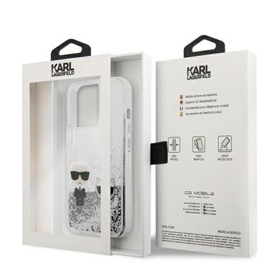 8. Etui Karl Lagerfeld Liquid Glitter Karl&Choupette na iPhone 13 Pro / 13 6,1" - srebrne
