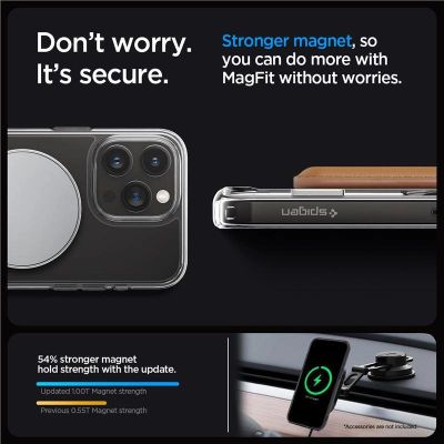 14. Etui Spigen Ultra Hybrid S MagSafe z podstawką do iPhone 15 Pro - przezroczyste