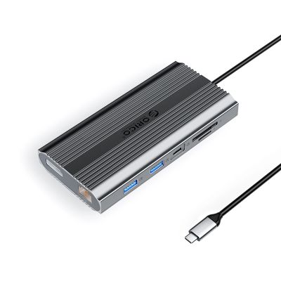 Stacja dokująca USB-C Orico XDR 12w1 USB-A USB-C 2x HDMI 4K 60Hz DisplayPort 4K 60Hz RJ45 Gigabit PD 100W czytnik kart SD i microSD - szara