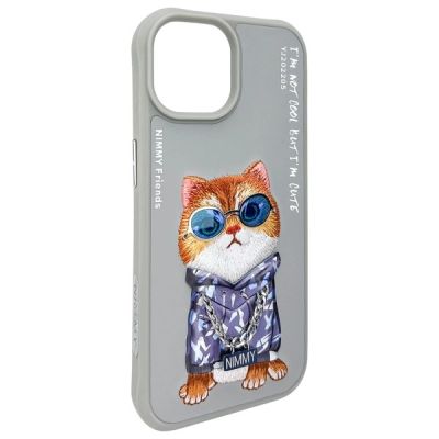 7. Etui Nimmy Glasses Cool Cat na iPhone 15 - szare