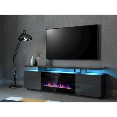 2. Szafka RTV EVA z kominkiem elektrycznym 180x40x52 grafit/grafit połysk