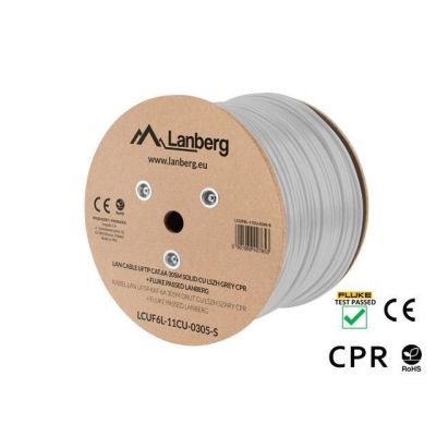 8. LANBERG KABEL UFTP KAT. 6A 305M DRUT CU LSZH SZARY CPR+FLUKE PASSED