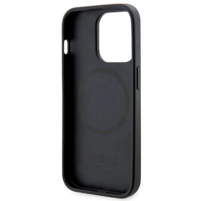 7. Etui Guess 4G Printed Stripes MagSafe na iPhone 14 Pro - czarne