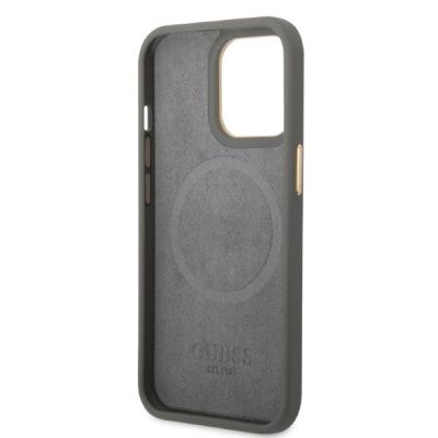 7. Etui Guess Peony Logo Plate MagSafe na iPhone 13 Pro / iPhone 13 - szare