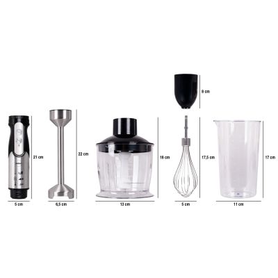 10. ELDOM BLENDER WIELOFUNKCYJNY BL250 VEXI 800W CZARNO-SREBRNY METALOWA KOŃCÓWKA DO ROZDRABNIANIA, POJEMNIK Z NOŻEM SIEKAJĄCYM O