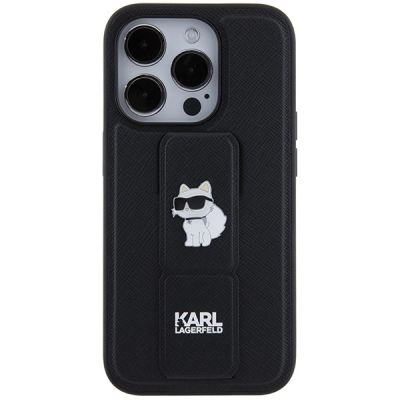 3. Etui Karl Lagerfeld Gripstand Saffiano Choupette Pins na iPhone 14 Pro - czarne