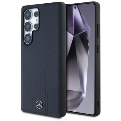 Etui Mercedes Leather Debossed Lines MagSafe na Samsung Galaxy S25 Ultra - niebieskie