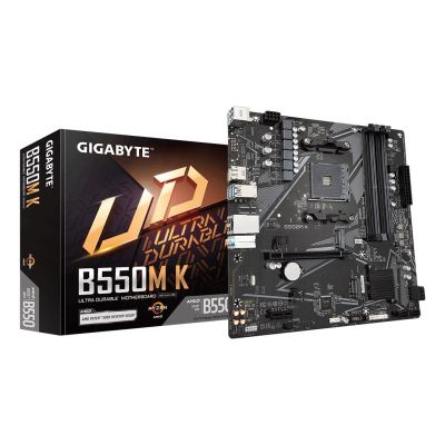 3. Płyta główna Gigabyte B550M K (AMD Ryzen 5000 Series AM4 CPUs, up to 4733MHz DDR4 (OC), 2xPCIe 3.0 M.2, GbE LAN, USB 3.2 Gen1)