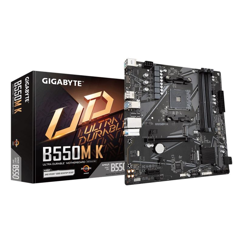 3. Płyta główna Gigabyte B550M K (AMD Ryzen 5000 Series AM4 CPUs, up to 4733MHz DDR4 (OC), 2xPCIe 3.0 M.2, GbE LAN, USB 3.2 Gen1)