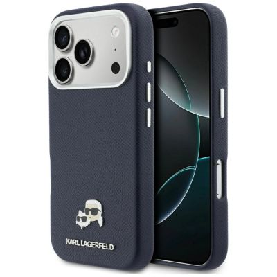 Etui Karl Lagerfeld Karl & Choupette Head Pins Saffiano MagSafe na iPhone 17 Pro Max - niebieskie