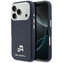 Etui Karl Lagerfeld Karl & Choupette Head Pins Saffiano MagSafe na iPhone 17 Pro Max - niebieskie