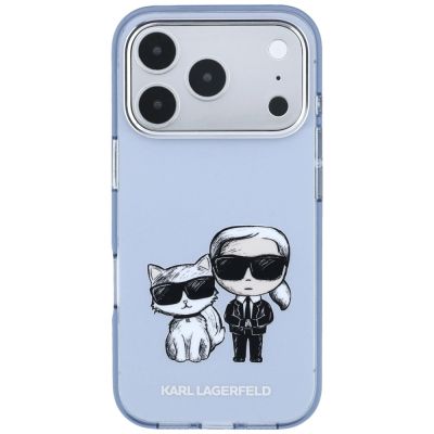 3. Etui Karl Lagerfeld IML Karl&Choupette Bodies Sketch Print MagSafe na iPhone 17 Pro / 18 Pro - jasnoniebieskie
