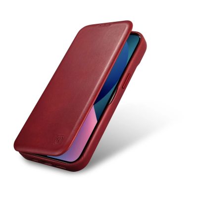 9. iCarer CE Oil Wax Premium Leather Folio Case skórzane etui iPhone 14 Plus z klapką magnetyczne MagSafe czerwony (AKI14220707-RD)