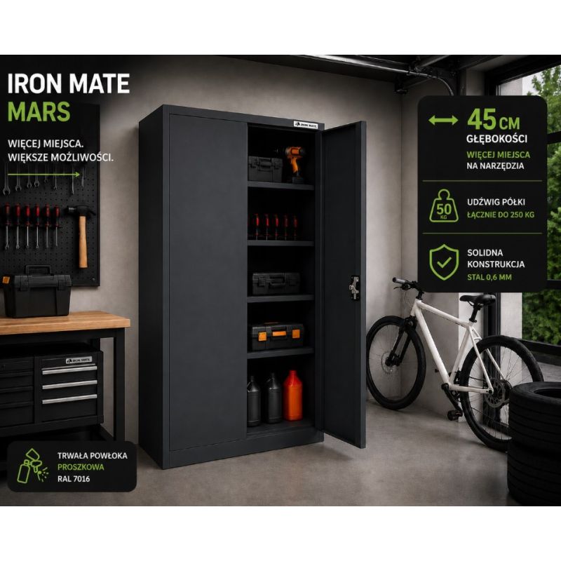 6. Iron Mate Szafa metalowa garażowa MARS 185 x 90 x 45 Antracyt RAL7016