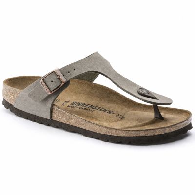 9. Japonki damskie szare-beżowe Birkenstock Gizeh Birko-Flor Nubuck Stone regular szerokie (43391)
