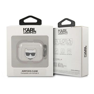 3. Etui Karl Lagerfeld Glitter Choupette na AirPods 3 - srebrne