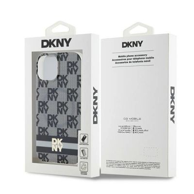 8. Etui DKNY IML Checkered Mono Pattern & Printed Stripes MagSafe na iPhone 15 / 14 / 13 - czarne