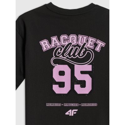 7. T-shirt oversize z nadrukiem dziewczęcy 4F 4FJRAW26TTSHF4242-20S