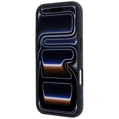 5. Etui BMW M Quadrille Kevlar Print Tricolor Lines & Metal Logo MagSafe na iPhone 18 Pro Max / 17 Pro Max - ciemnoszare