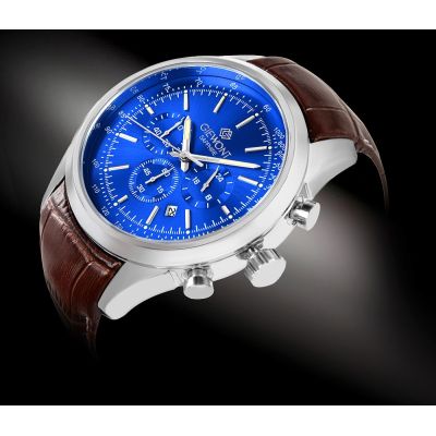 2. Zegarek Męski Giewont Chronograph Sapphire Srebrno Niebieski GW7650-A5