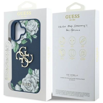 8. Etui Guess Grained Roses Big 4G logo na iPhone 16 - niebieskie