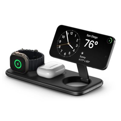 4. Satechi Qi2 Trio Wireless Charging Pad - magnetyczna ładowarka bezprzewodowa do trzech urządzeń (AppleWatch 5W, AirPods 5W, Qi2 15W), kabel 1m, ładowarka sieciowa 45W oraz wymienne wtyczki UK i EU w zestawie (space gray)
